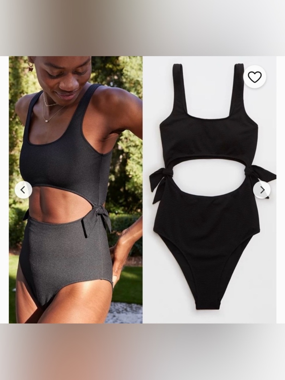 aerie Pique Textured Cut Out Tie Side Black One-Piece Cheeky Swimsuit Small